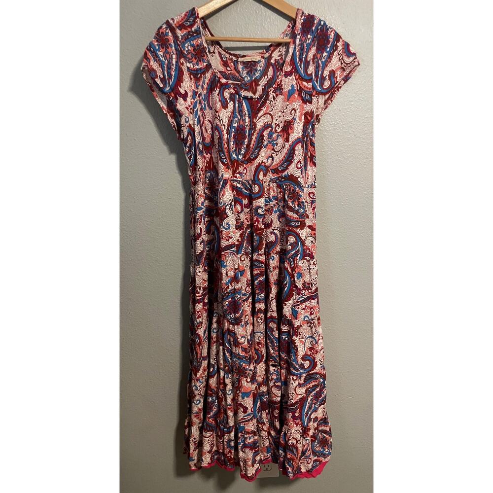 Soft Surroundings Dress Womens XL Multicolor Paisley Swing Midi Artsy Boho